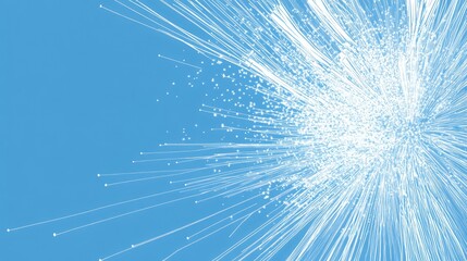 Abstract blue background featuring a starburst explosion rendered in a line art style showcasing a digital illustration