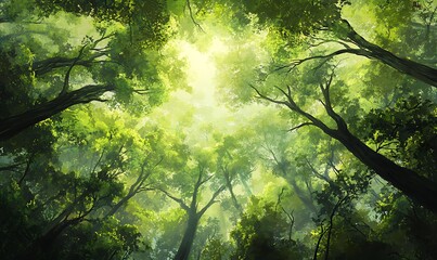 Fototapeta premium Sunlight Filtering Through Dense Forest Canopy