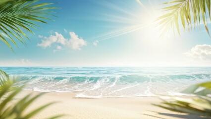 Obraz premium A bright summer background with sunlight and beach elements, conveying a feeling of relaxation and warmth with a place for text.
