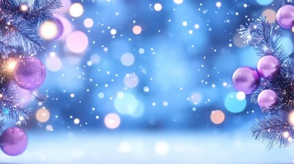 Fototapeta premium A vibrant winter scene with shimmering lights and festive ornaments, perfect for holiday celebrations and cheerful decorations.