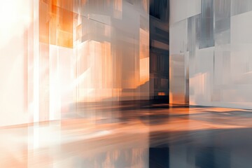 Abstract Room with Blurry, Overlapping Walls and Sunlit Floor