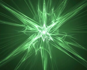 Abstract green background featuring a line art illustration of a fractal explosion star with gloss and intricate lines