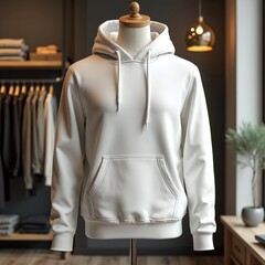 WhiteHoodie on Mannequin in Modern Clothing Store