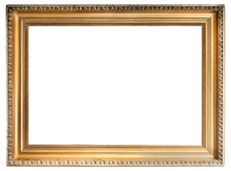 Wide antique picture frame on a transparent background, in PNG format.