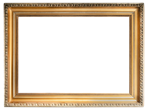 Wide antique picture frame on a transparent background, in PNG format.