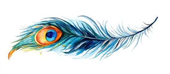 Obraz premium Vibrant Watercolor Peacock Feather Illustration: A Colorful Ode to Nature's Beauty