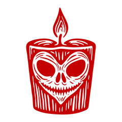 Halloween candle with a heart-shaped skull face vector sketch