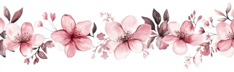 Naklejka premium Elegant Watercolor Floral Border with Delicate Pink Blossoms for Decorative Purposes