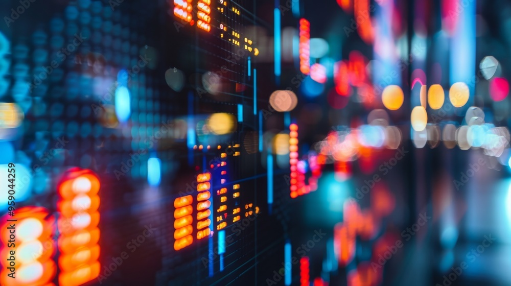 Poster abstract background with glowing lights and blurred data, representing digital technology and commun