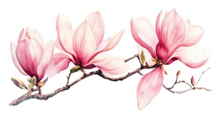 Obraz premium Delicate Watercolor Magnolia Blossoms: An Elegance of Nature's Beauty