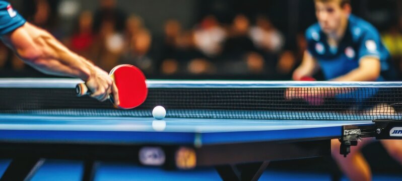Exciting table tennis match showcases intense competition between players at a local sports center during a weekend tournament