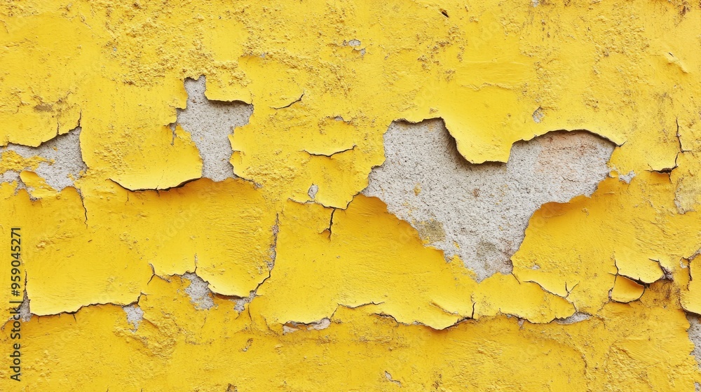 Poster close-up of a yellow wall with peeling paint. perfect for adding texture and a sense of age to your 