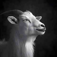 Portrait of a goat in black and white, showcasing fine details photo