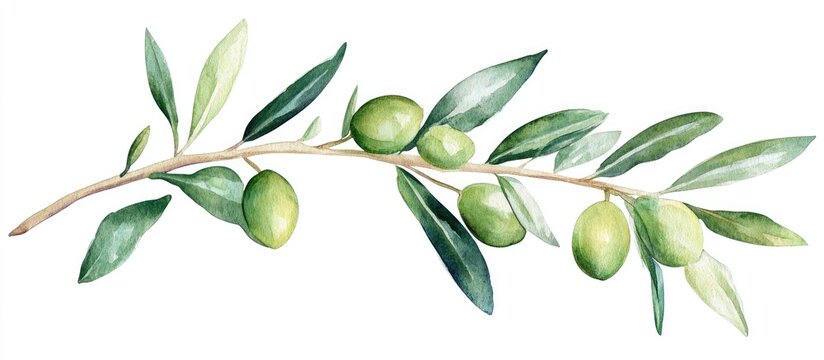 Elegant Watercolor Olive Branch Illustration Showcasing Vibrant Green Olives and Lush Foliage