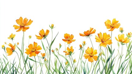 Fototapeta premium Captivating Watercolor of Vibrant Yellow Flowers in a Lush Garden Setting