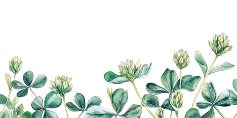 Elegant Watercolor Illustration of Lush Green Foliage with Delicate Blooms