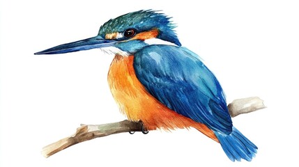 Obraz premium Vibrant Kingfisher: A Stunning Watercolor Representation of Nature's Aquatic Bird
