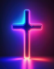 Obraz premium Neon cross of Jesus Christ glowing brightly. Generative Image