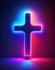 Obraz premium Neon cross of Jesus Christ glowing brightly. Generative Image