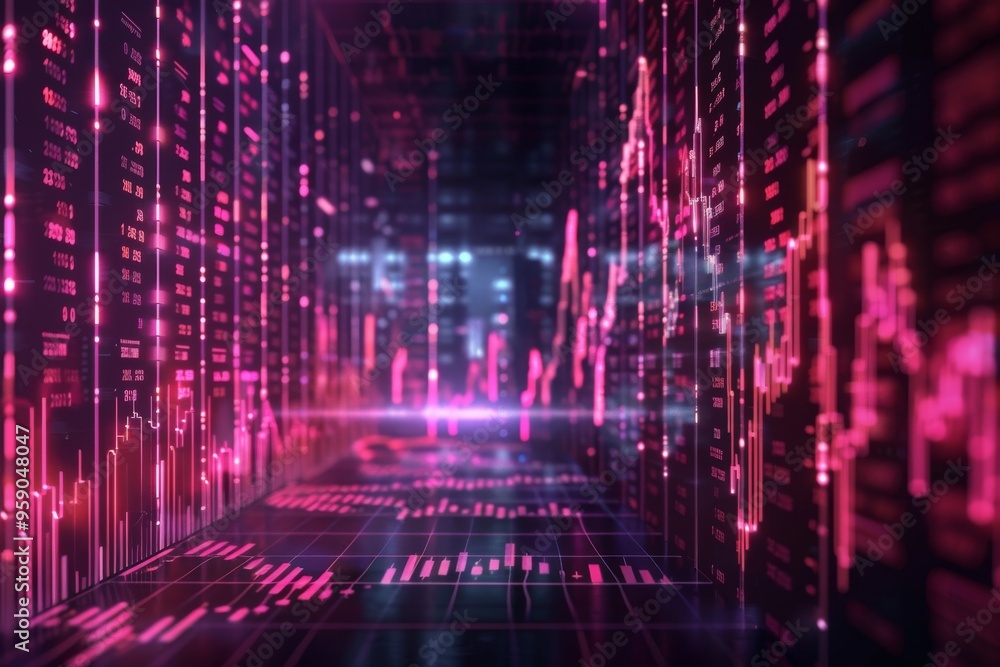 Aufkleber abstract digital corridor with glowing pink lines and data streams. futuristic tech background.