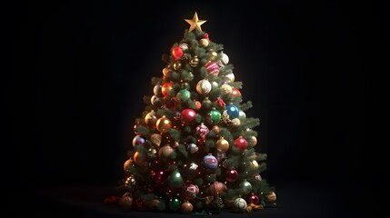 Christmas tree decorated with many luxurious ornaments