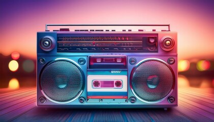 Fototapeta premium Old school cassette tape boom box. Generated image