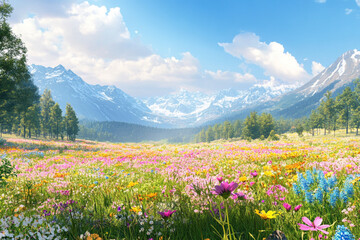 Fototapeta premium meadow with flowers. Generative AI