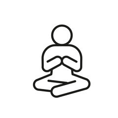 Meditation pose in yoga, line icon. Person sitting in lotus pose. Relax body and mind, keep calm. Pray in Buddhism. Vector illustration