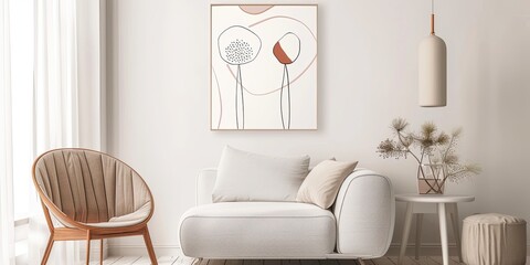 Minimalist botanical boho wall art with abstract shapes and flower Trendy line art style