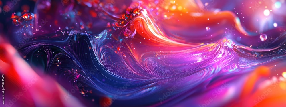 Poster Colorful abstract background in a 3D cartoon rendering Modern graphic art featuring fractal artwork Creative wavy multicolored backdrop ideal for banner design Digital fantasy effect trendy deskto