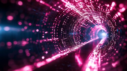 Fototapeta premium Abstract digital tunnel with glowing pink and blue lights. Futuristic and modern concept for technology, science and imagination.