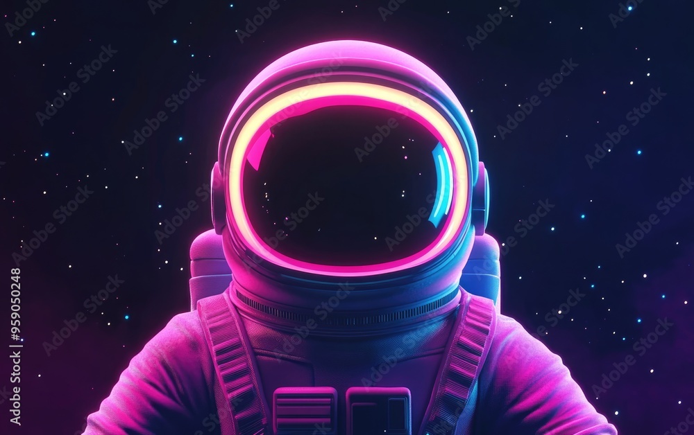 Poster illustration of an astronaut in space 3d cartoon rendering