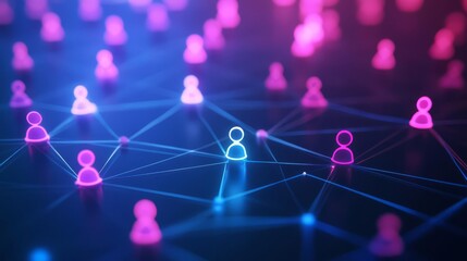 Human connections flat design, front view, tech interaction, 3D render, Splitcomplementary color scheme