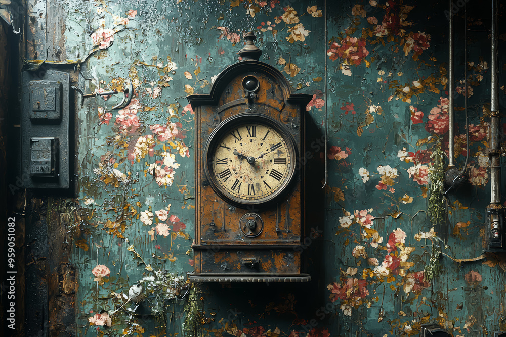Poster the steady ticking of an old clock in a quiet room, offering a grounding sense of time. concept of c