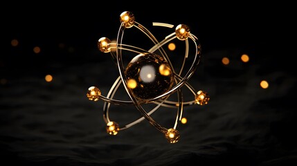 Gold Atom: An artistic depiction of a single gold atom, with golden electrons orbiting a central nucleus, against a black background.
