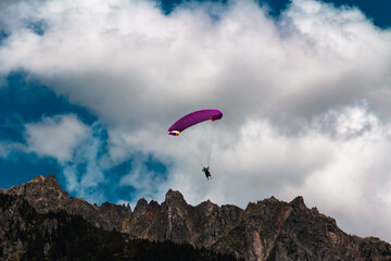 Panorama of alps. Extreme sports in mountains. High resolution photo. Ski, parasailing, climbing,...