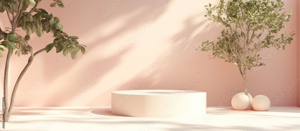 Poster Abstract minimalistic scene featuring a pastel colored design for a product display podium 3D render