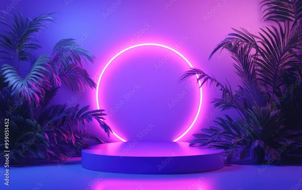 Poster Abstract 3D rendering of a podium designed for product showcasing featuring a minimalistic concept and geometric backdrop