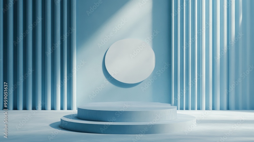 Poster minimalist podium against a blue backdrop 3d rendering