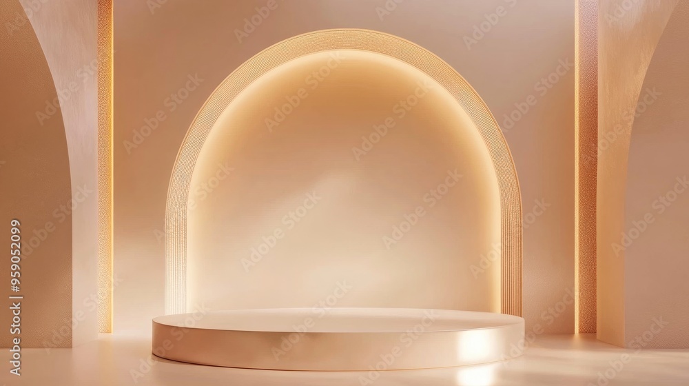Poster Elegant shiny podium for mockup presentation in minimalistic style with ample copy space 3D rendered abstract background design
