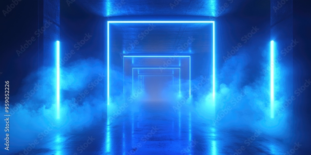 Aufkleber futuristic smoke in a vibrant blue neon setting with glowing led lasers illuminating a modern elegan