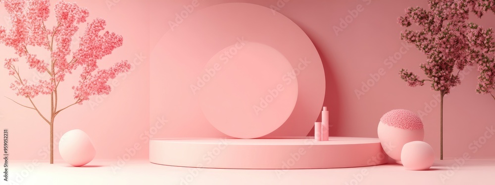 Poster abstract minimal scene featuring pastel color design for a cosmetic or product display podium in 3d 