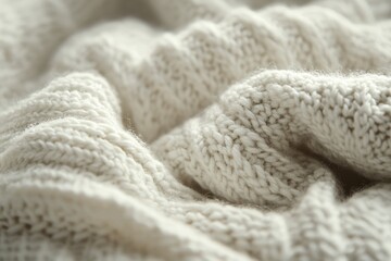 Close-up of a Soft, White Knitted Fabric with Wrinkles