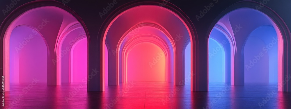 Poster Abstract 3D render of an arched interior architecture background