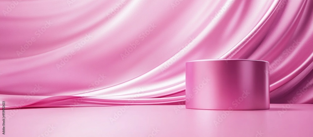 Fototapete Metallic pink cylinder featuring an abstract design Aesthetic backdrop for product presentation Display stage with ample copy space 3D rendering