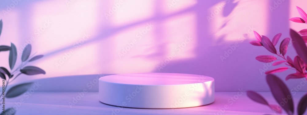 Poster white podium against a bright clean white background with casting shadows showcasing a cosmetic prod