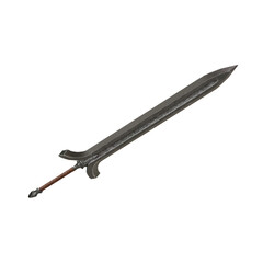 Ancient sword without background 3D rendering