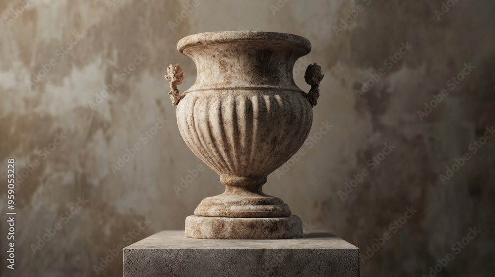 Aufkleber stone vase displayed on a podium high resolution 3d representation