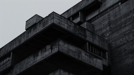 Fototapeta premium A dark, moody image of brutalist architecture featuring concrete geometric shapes and sharp angles