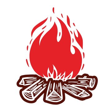 recommend clip art: Hand-drawn illustration of a night campfire